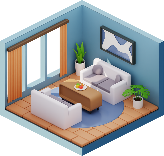 3D Living Room Isometric Illustration